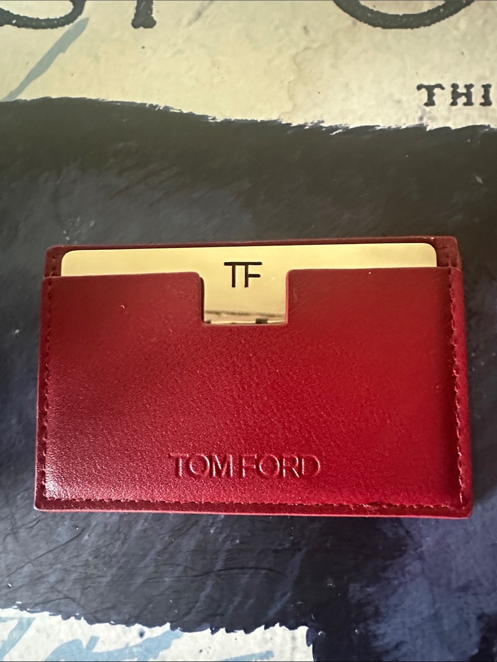 Tom Ford Red Leather Card Holder with Metal Accent GWP  NWOT